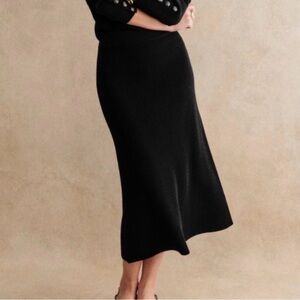 Sézane Naelle Knit Ribbed Midi Skirt Black EUC Size M